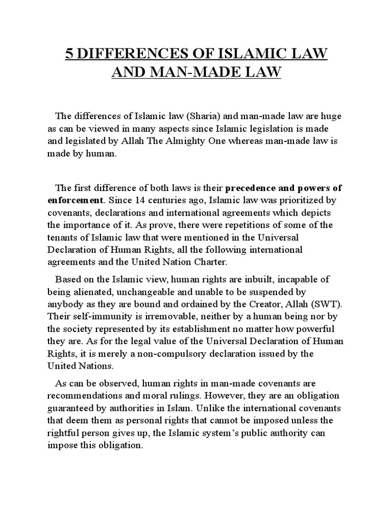 5 Differences of Islamic Law and ManMade Law PDF God In Islam Sharia