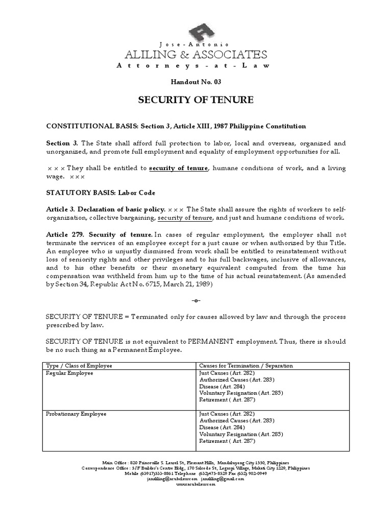 03Security of Tenure PDF Employment Business