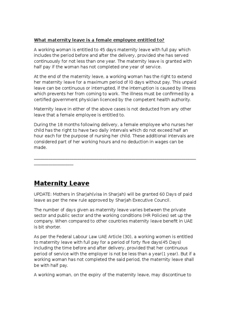 Maternity Leave Parental Leave Working Time