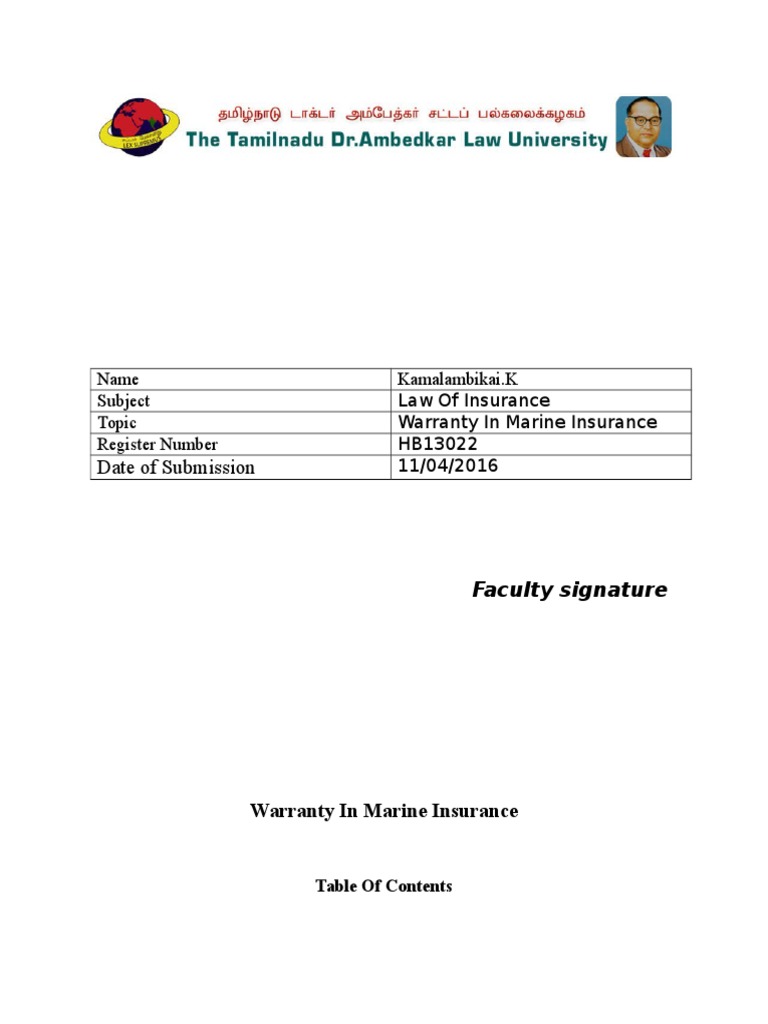 Warranty in Marine Insurance PDF Business Law Civil Law (Legal