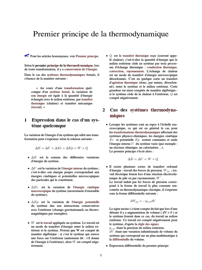 Premier principe de la thermodynamique | PDF | Mécanique newtonienne ...