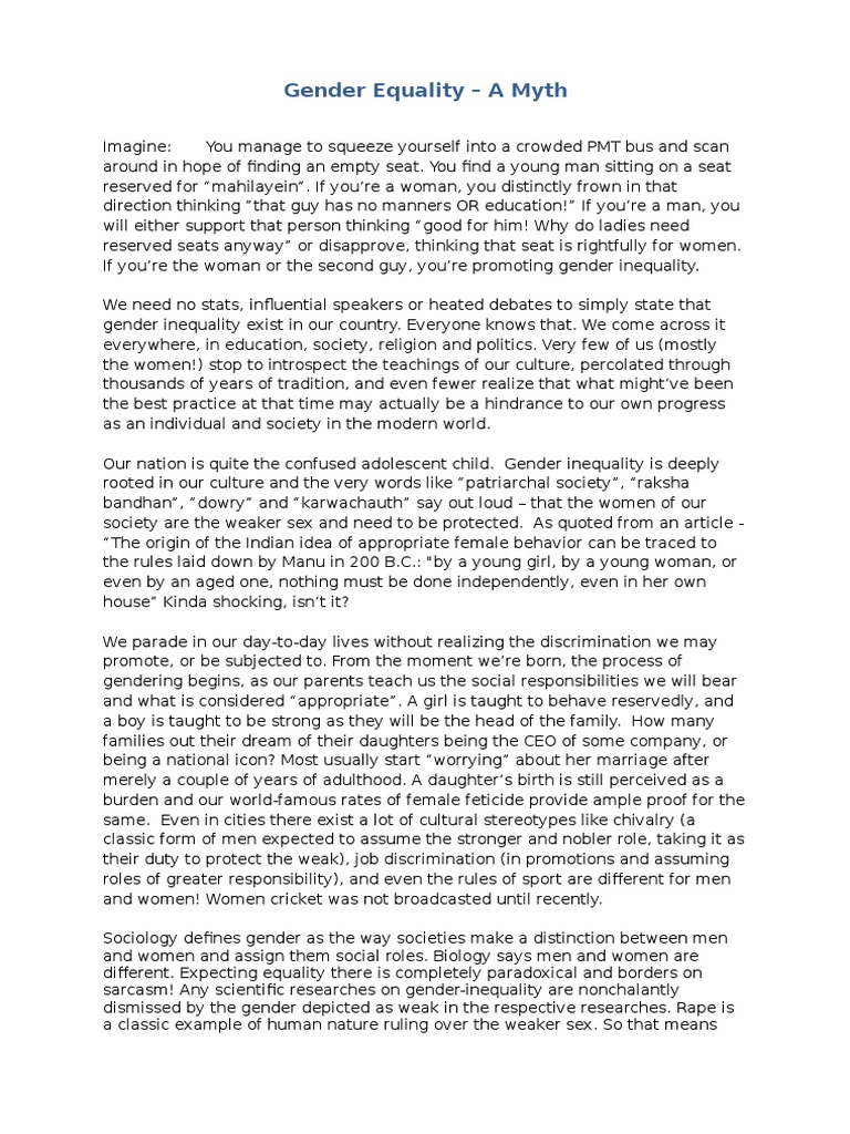Gender Equality - A Myth | PDF | Gender | Gender Studies
