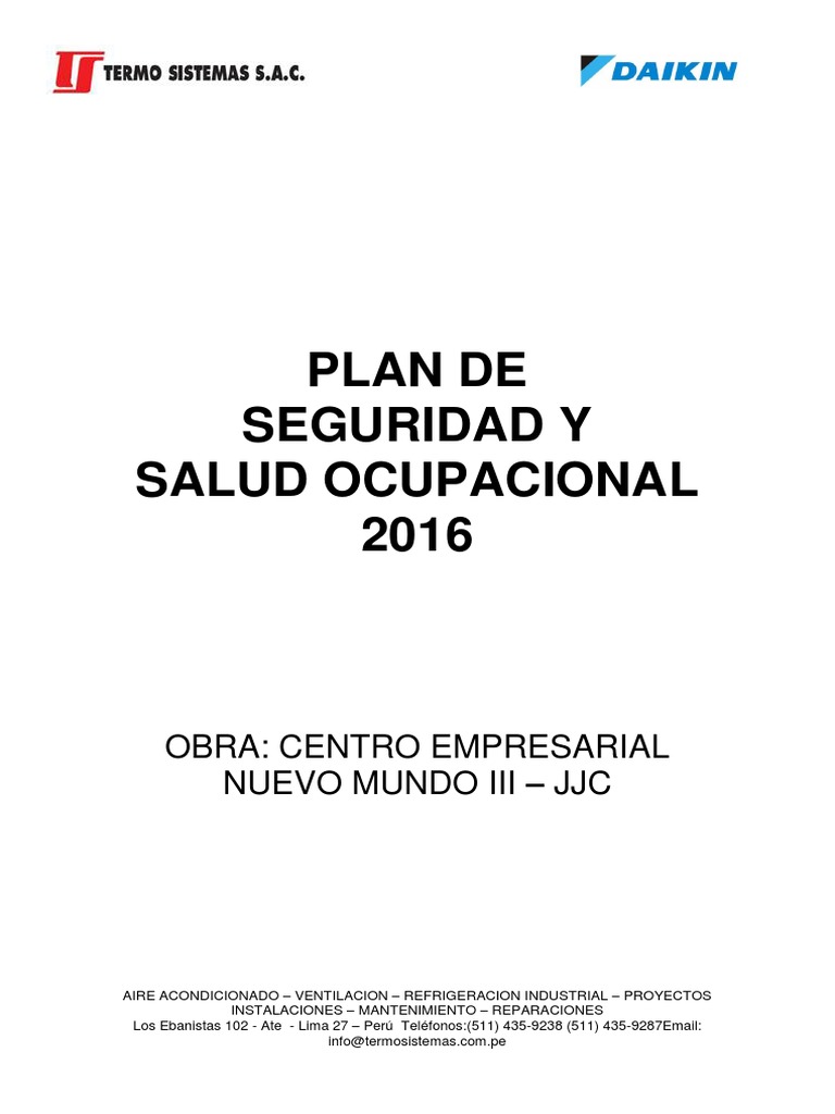 Plan de Seguridad y Salud Ocupacional 2016 | PDF | La seguridad ...