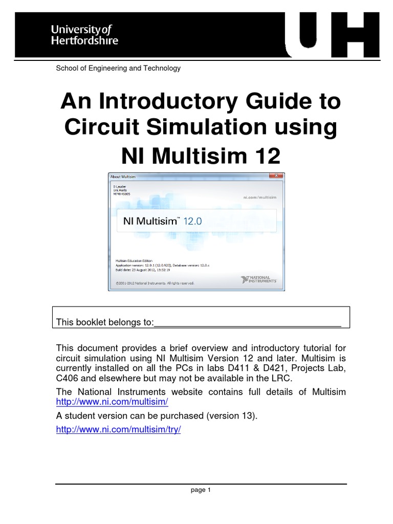Introduction To Multisim 12 Pdf Electrical Network Spice