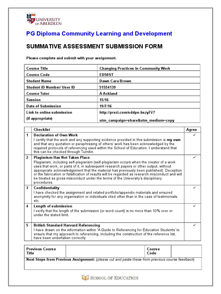 PG Diploma Community Work Assessment Form | PDF | Career & Growth