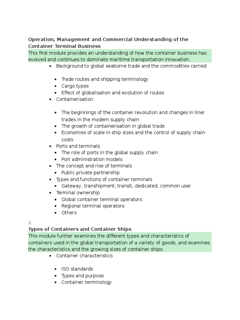 Sylabus of Container Terminal Operations | PDF | Containerization | Ships