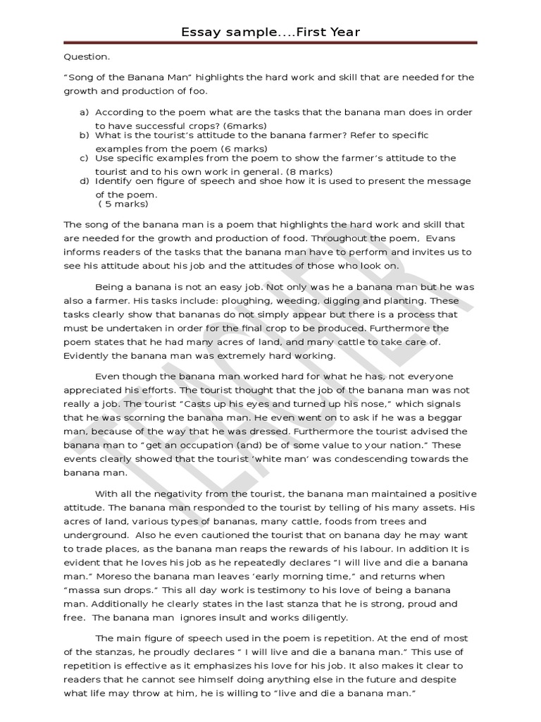 Banana Man Essay Poetry Agriculture