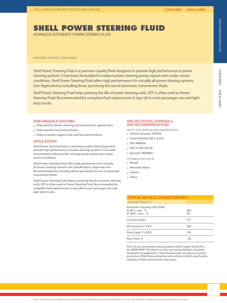Shell Power Steering Fluid PDF Transport Economics Vehicle Technology