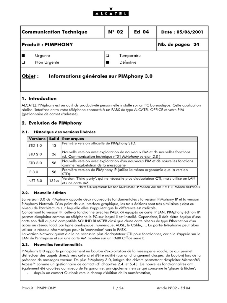 Alcatel PIMphony Communication Guide | PDF | Science & Mathematics