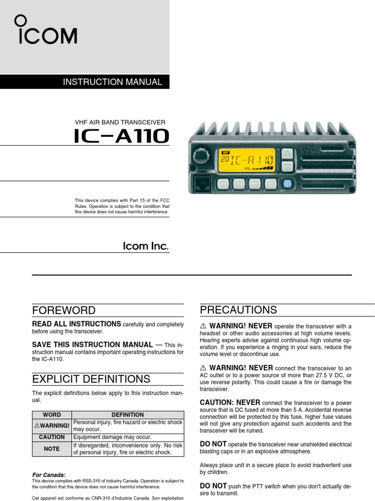 Icom IC-A110 Maintenance Manual | PDF | Radio | Electromagnetic.