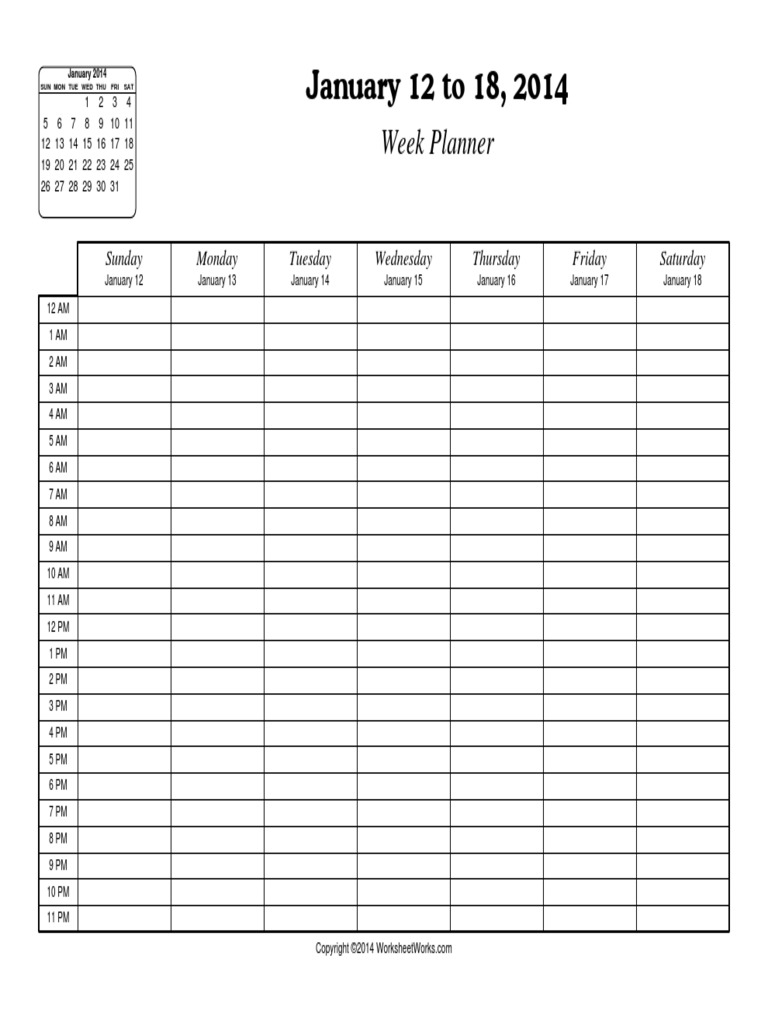 WorksheetWorks Hourly Planner 1 PDF PDF