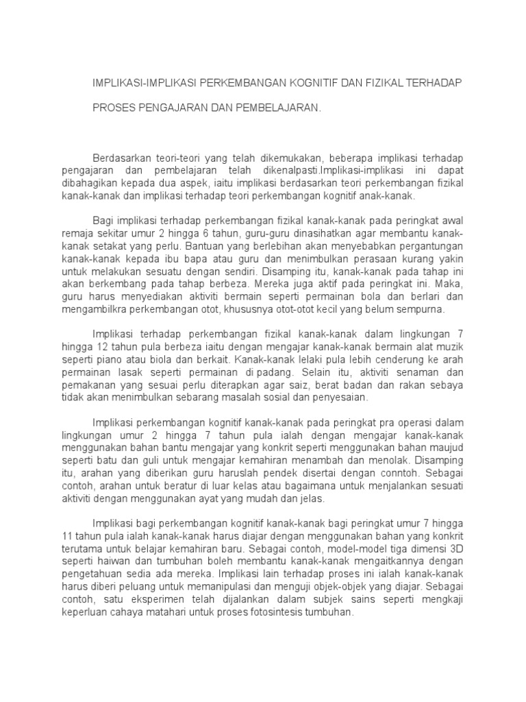 Implikasi Perkembangan Kanak Kanak Pdf