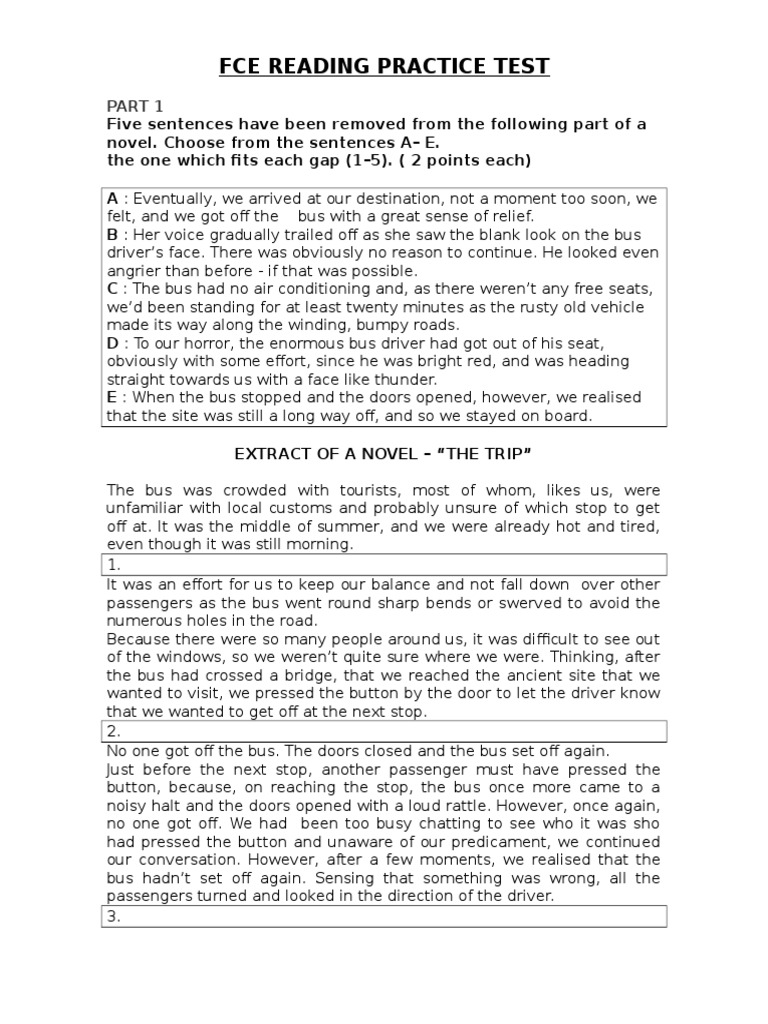 FCE Reading Practice Test: The Trip | PDF | Language Arts & Discipline ...