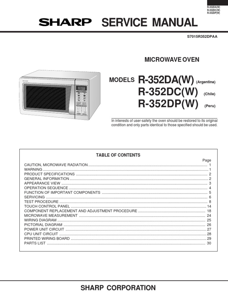 Horno de Microondas Sharp R352da | PDF | Switch | Rectifier
