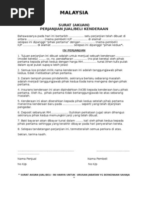 Contoh Surat Penyerahan Kereta