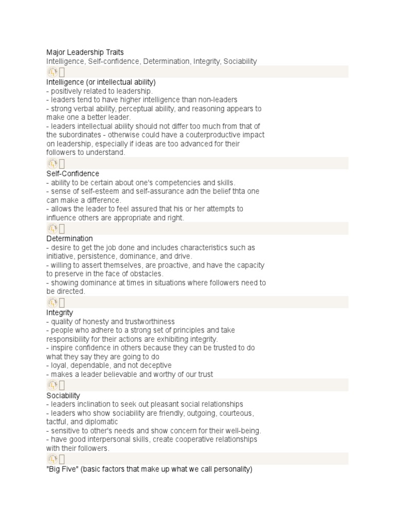 Major Leadership Traits | PDF | Emotional Intelligence | Leadership