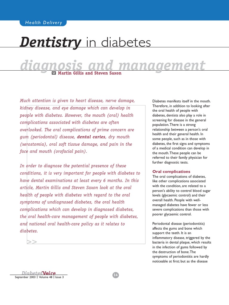 diabetes in dentistry Dentistry Diabetes Mellitus