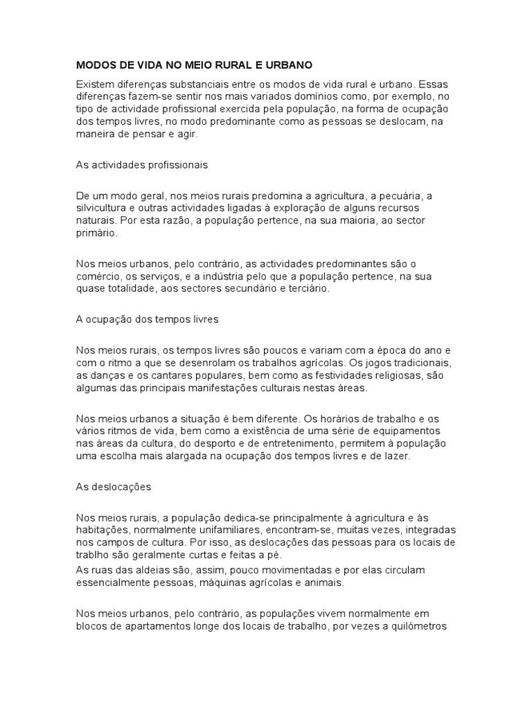 Modos de Vida No Meio Rural e Urbano  City  Agriculture