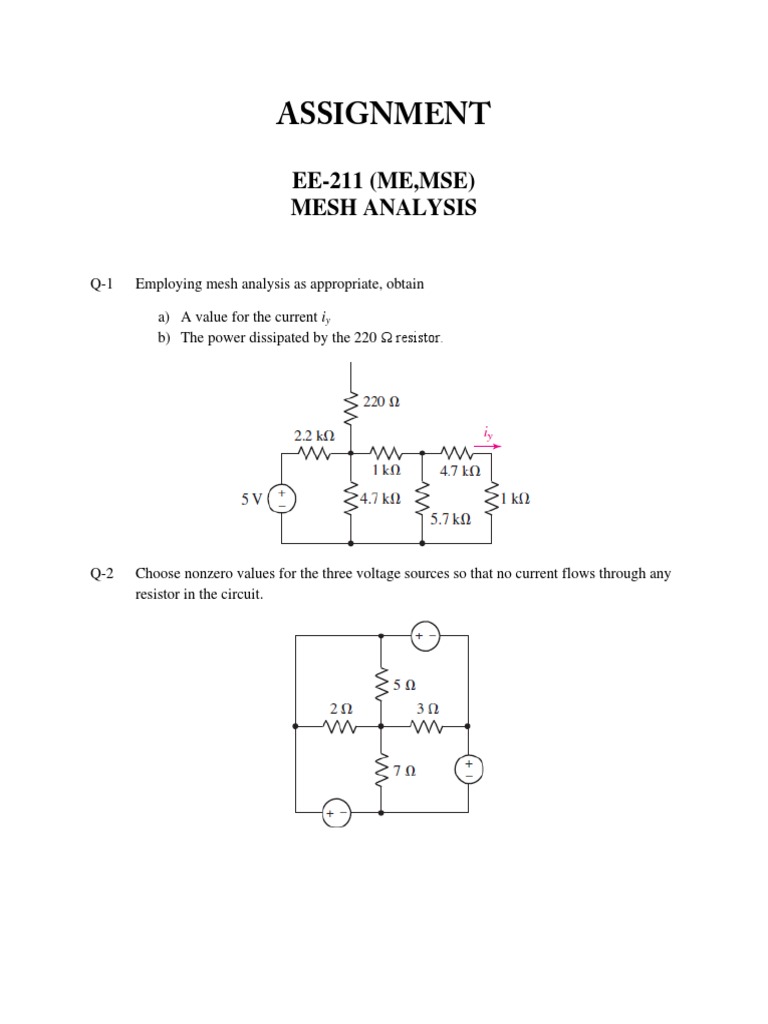 Mesh Analysis Assignment EE-211 | PDF