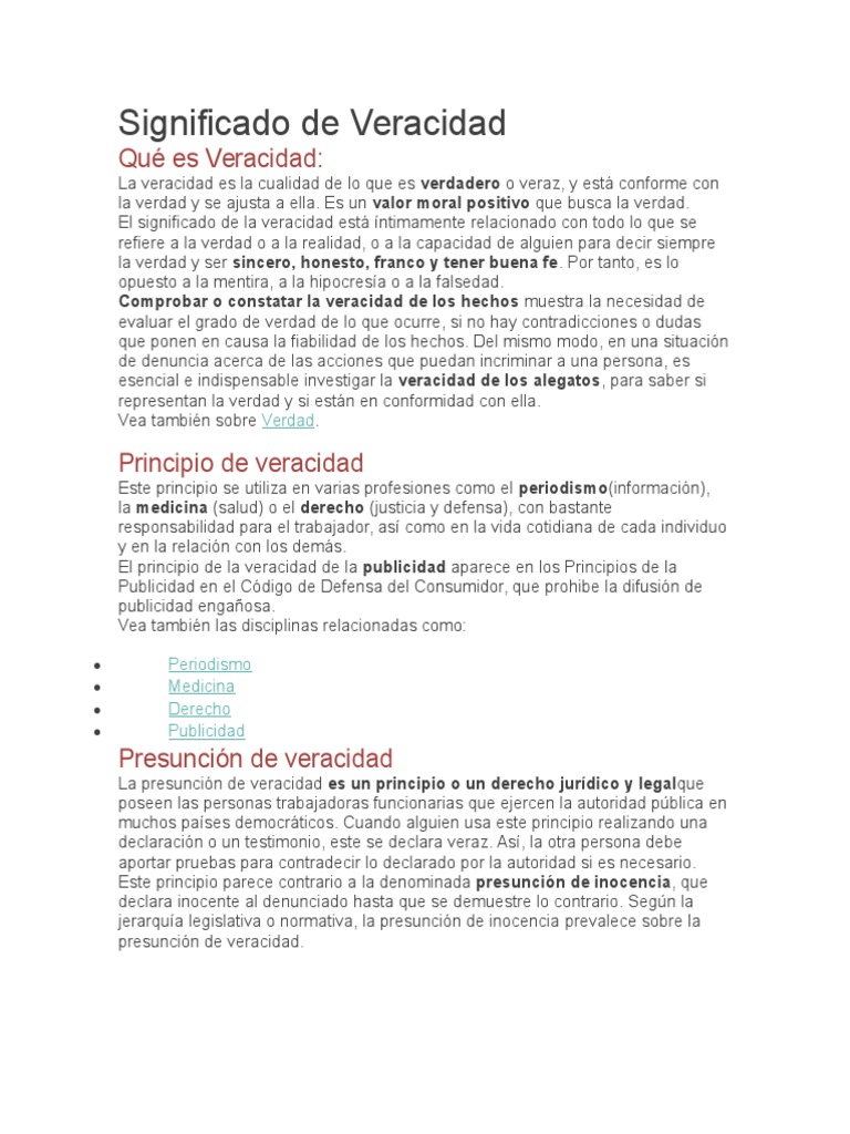 Significado de Veracidad | PDF | Verdad | Publicidad