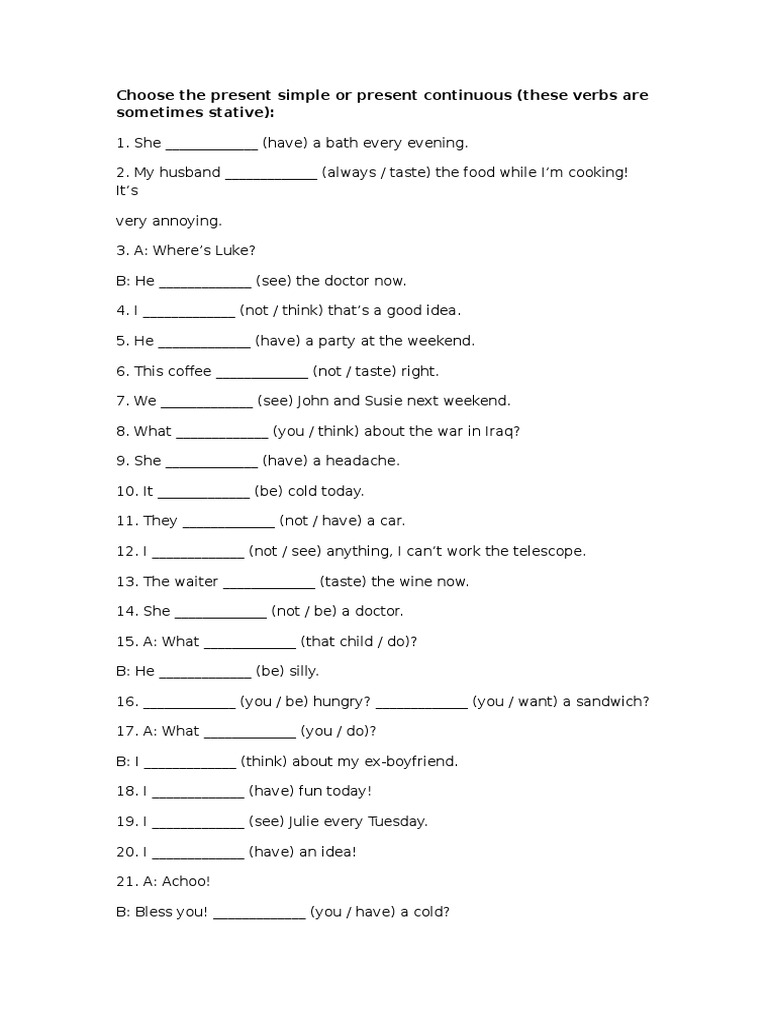 Choose The Present Simple or Present Continuous (9c) | PDF