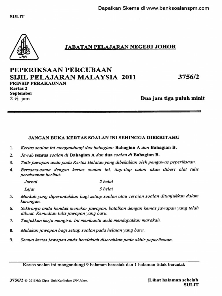 Soalan Prinsip Perakaunan Kertas 2 Percubaan Spm Johor 2011 Pdf