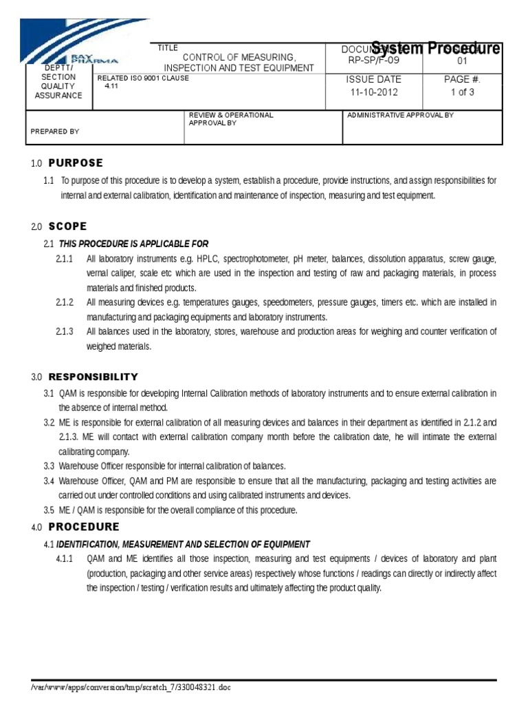 Control of Measuring Equipment | PDF | Calibration | Scientific Observation