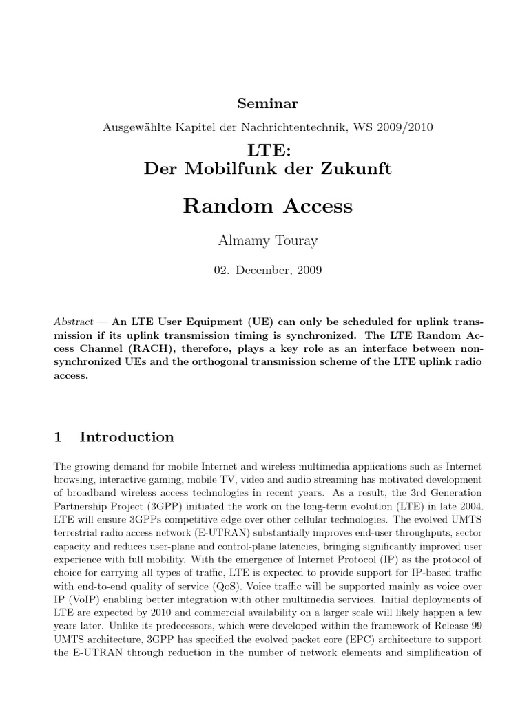 LTE PRACH Preamble Format PDF Lte Mimo