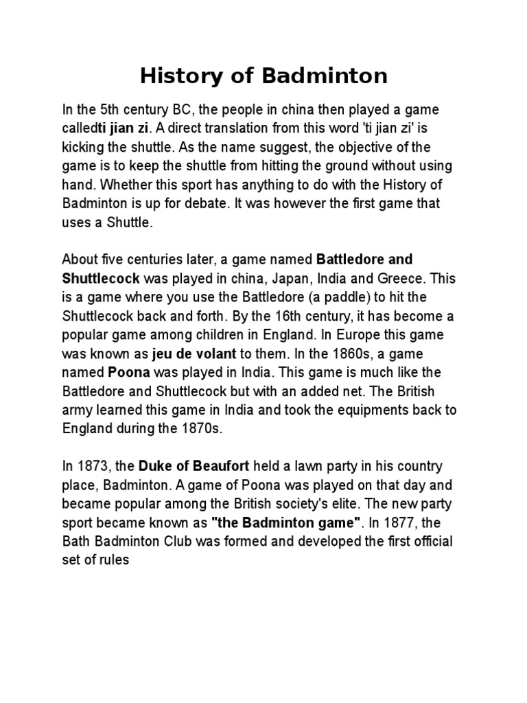 Short essay on badminton picture