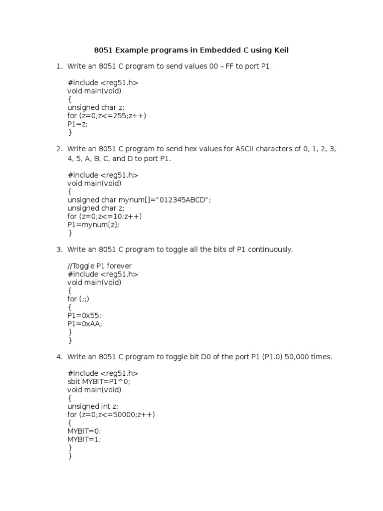 Embedded C 8051 Example Programs PDF Electronic Engineering