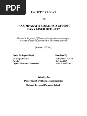 88721446 A Comparative Analysis Of Hdfc Bank Fixed Deposit Doc