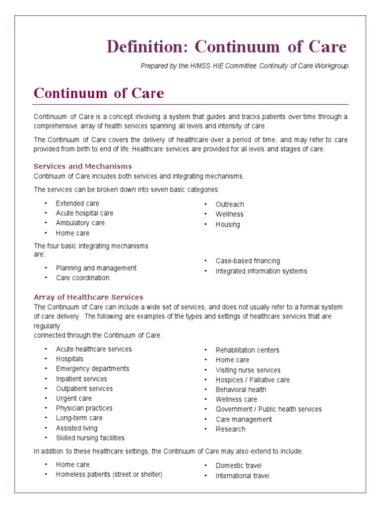 2014 05 14 DefinitionContinuumofCare | PDF | Health Care | Home Care