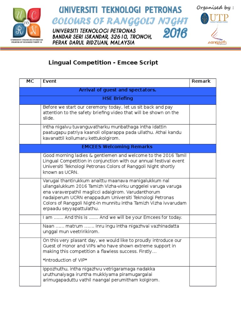 Emcee Script Lingual Competition Latest