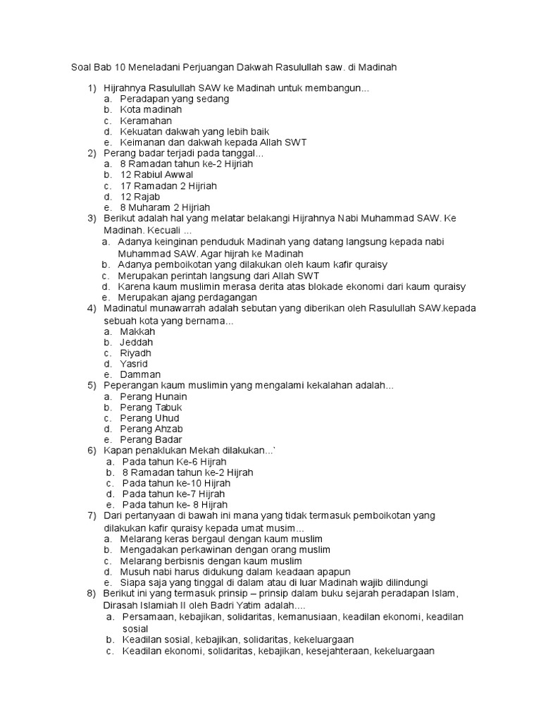 Soal Pendidikan Agama Islam Kelas X Bab 10