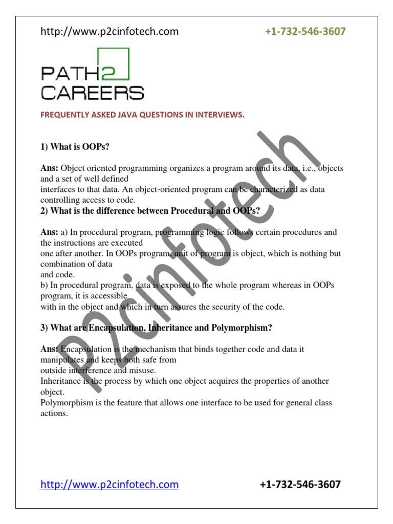 Frequently Asked Java Questions in Interviews | PDF | Parameter ...