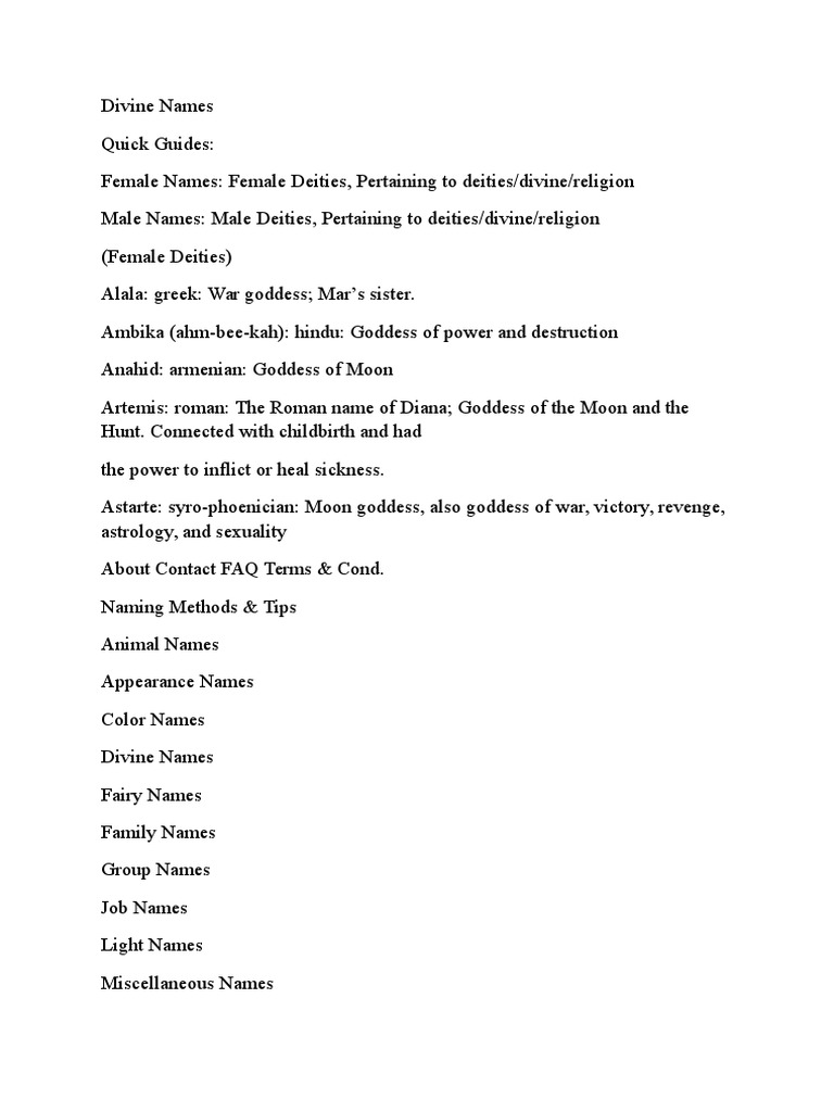 Divine Names Docx Deities Goddess