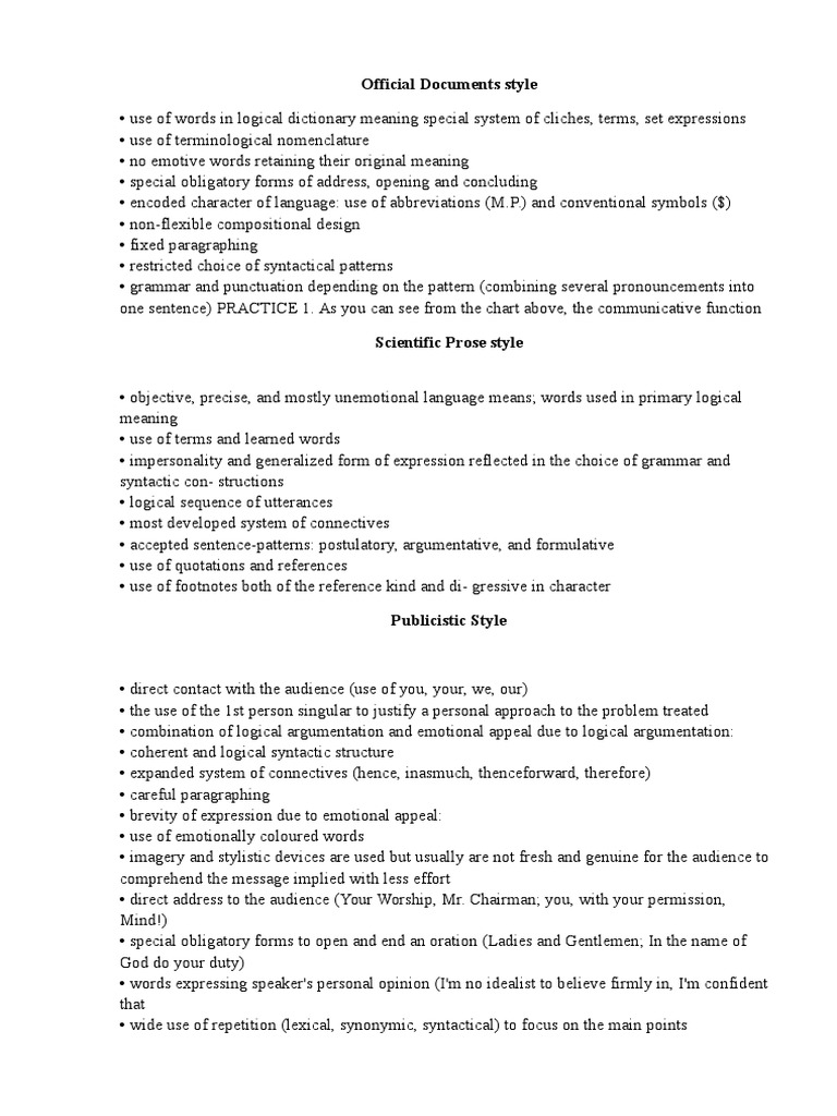 Key Features of Stylistic Styles | PDF | Sentence (Linguistics) | Syntax