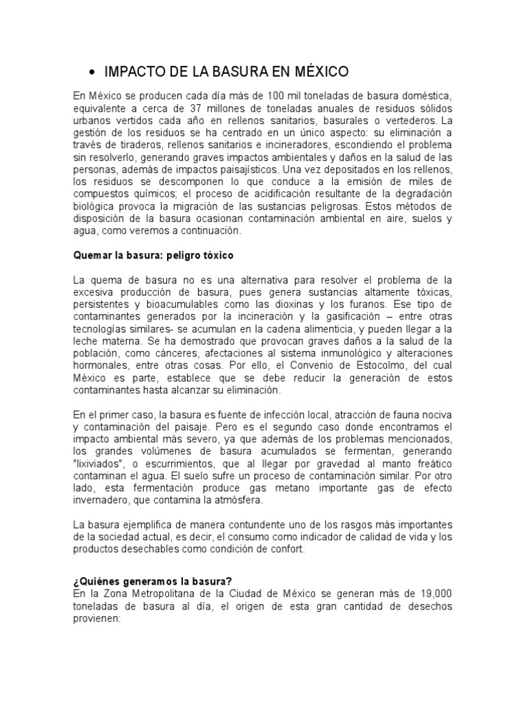 Basura en México: Impacto y Soluciones | PDF | Vertedero | Residuos