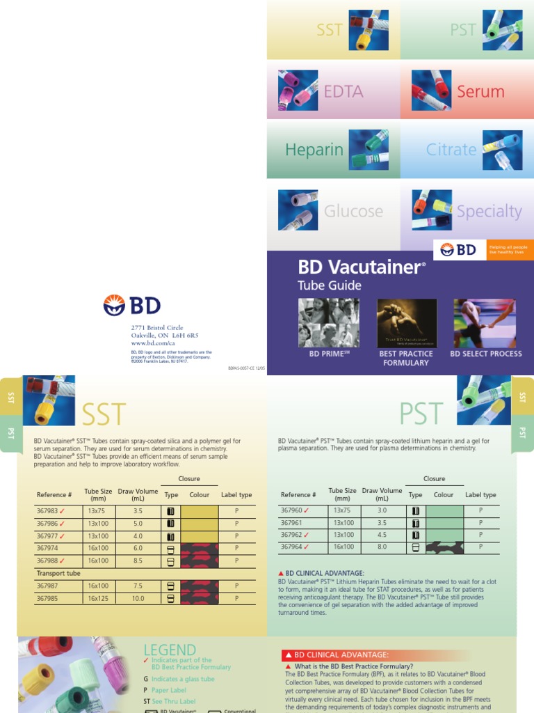 BDVacutainer Tube Guide | PDF | Blood | Chemistry