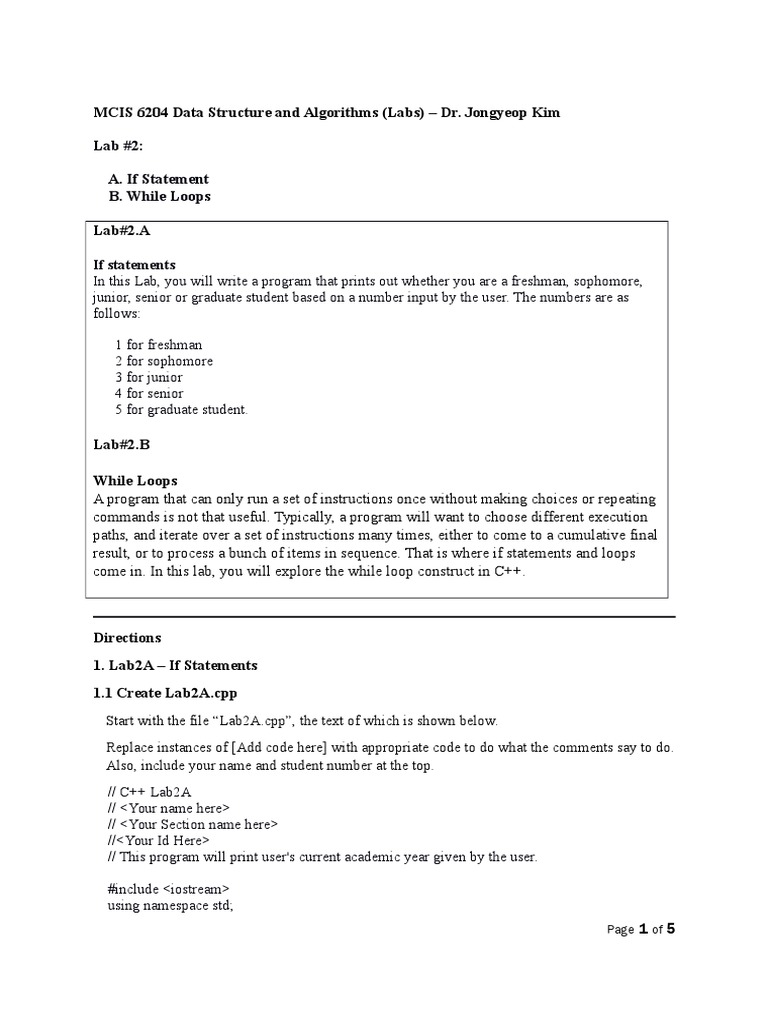 MCIS 6204 - Data Structure & Algorithms (Labs) - Day2 | PDF | Teaching ...