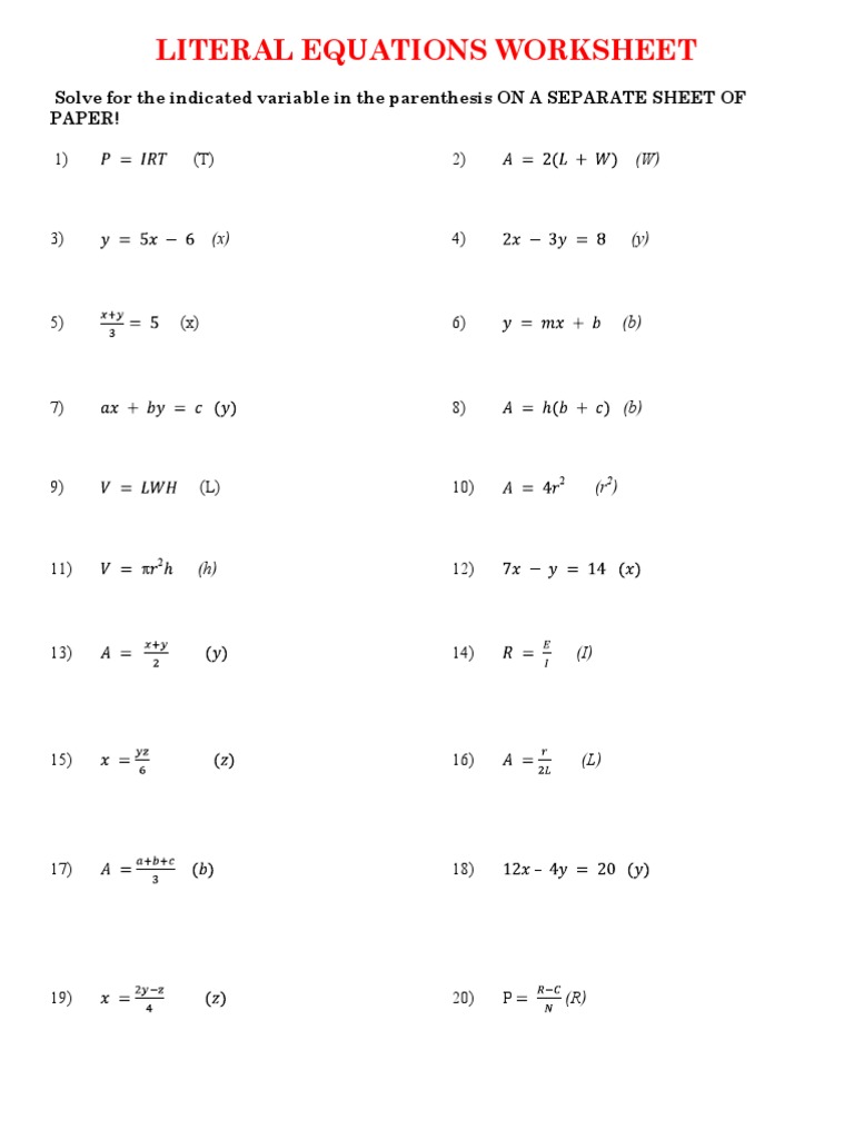 Literal Equations | PDF | Differential Equations | Analysis