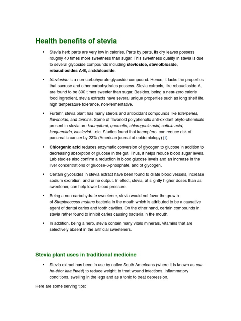 The Many Health Benefits of Stevia A NonCaloric Sweetener with