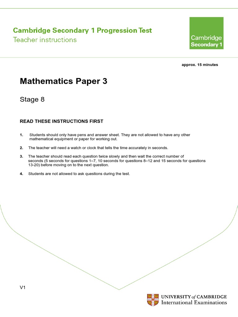 Secondary Progression Test - Stage 8 Math Paper 3 TI | PDF | Teaching ...