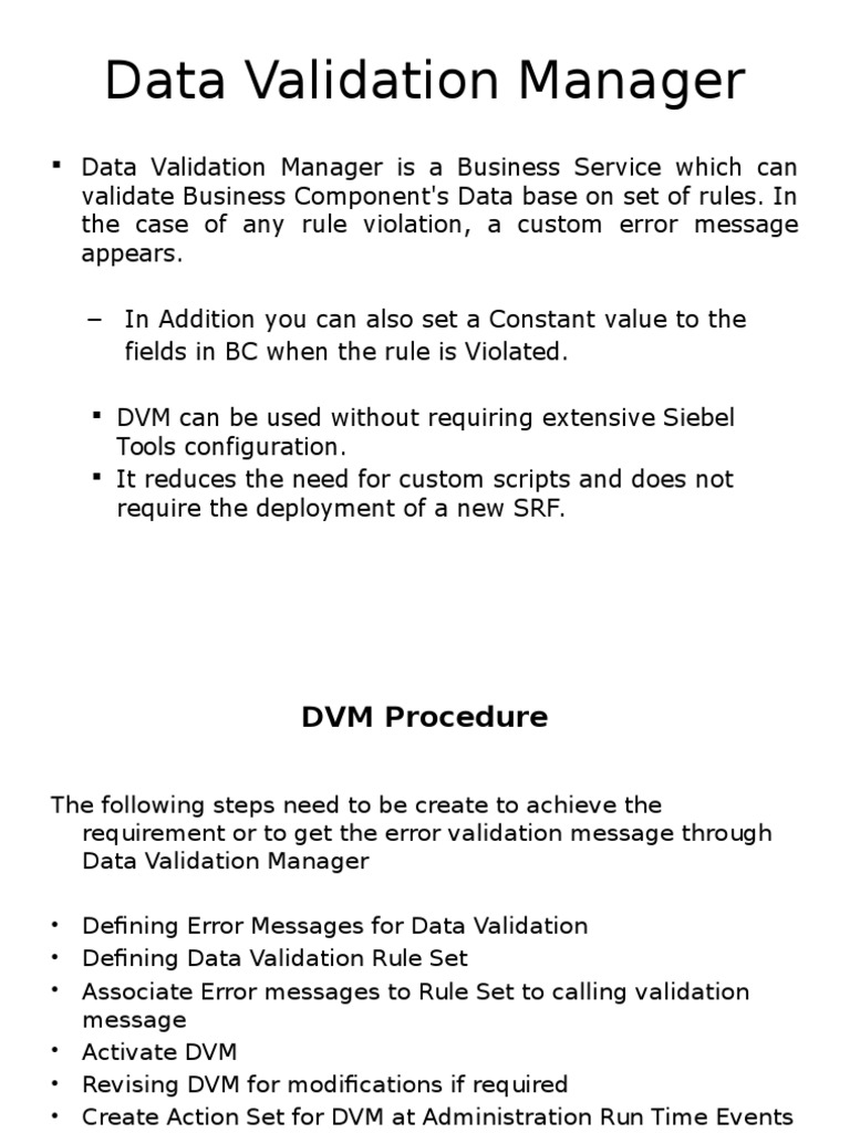 Implementing Data Validation Rules and Error Messages using Siebel Data ...