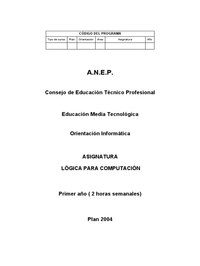 Programa Bachillerato Tecnológico en Informática Logica para ...