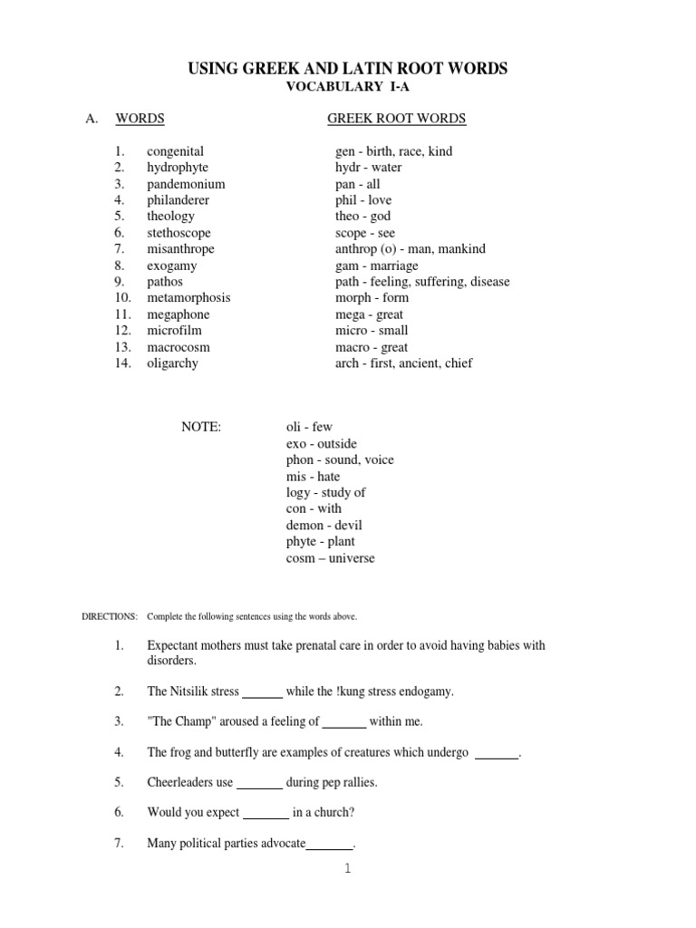 Greek and Latin Roots Vocabulary Guide | PDF
