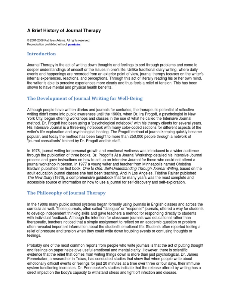 Article Ka A Brief History Of Journal Therapy Psicoterapia - 