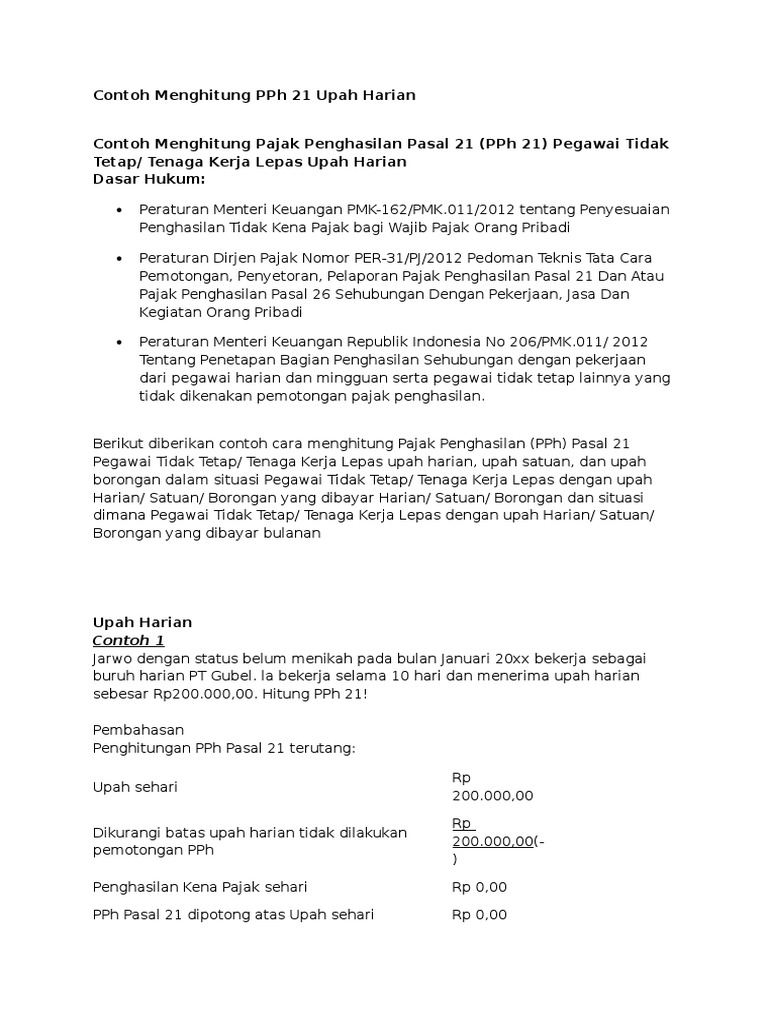 Contoh Soal Menghitung Pph Pasal 21 Berbagi Contoh Soal