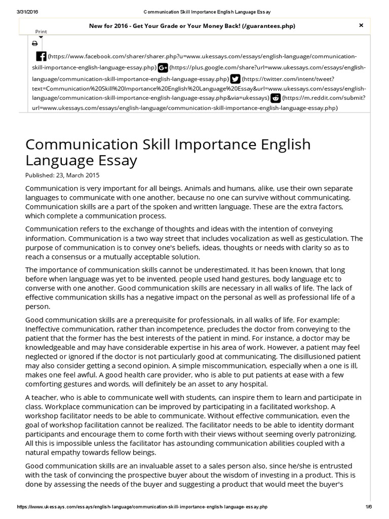 Communication Skill Importance English Language Essay | PDF ...