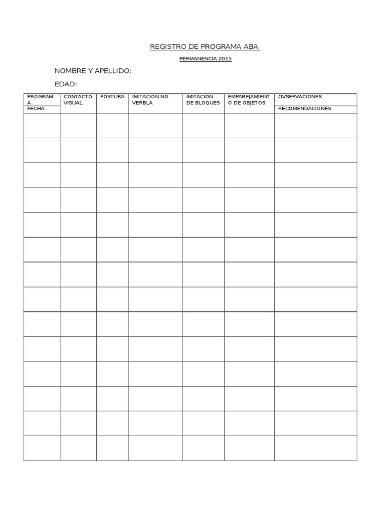 Registro de Programa ABA 2015 | PDF